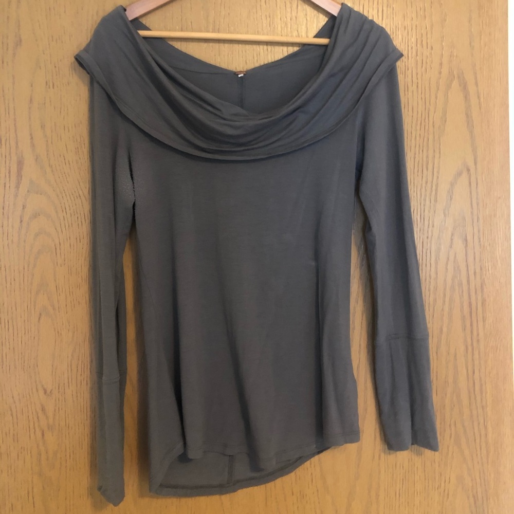 Free People Draped Cowl Neck Long Sleeve Top in Charcoal Gray